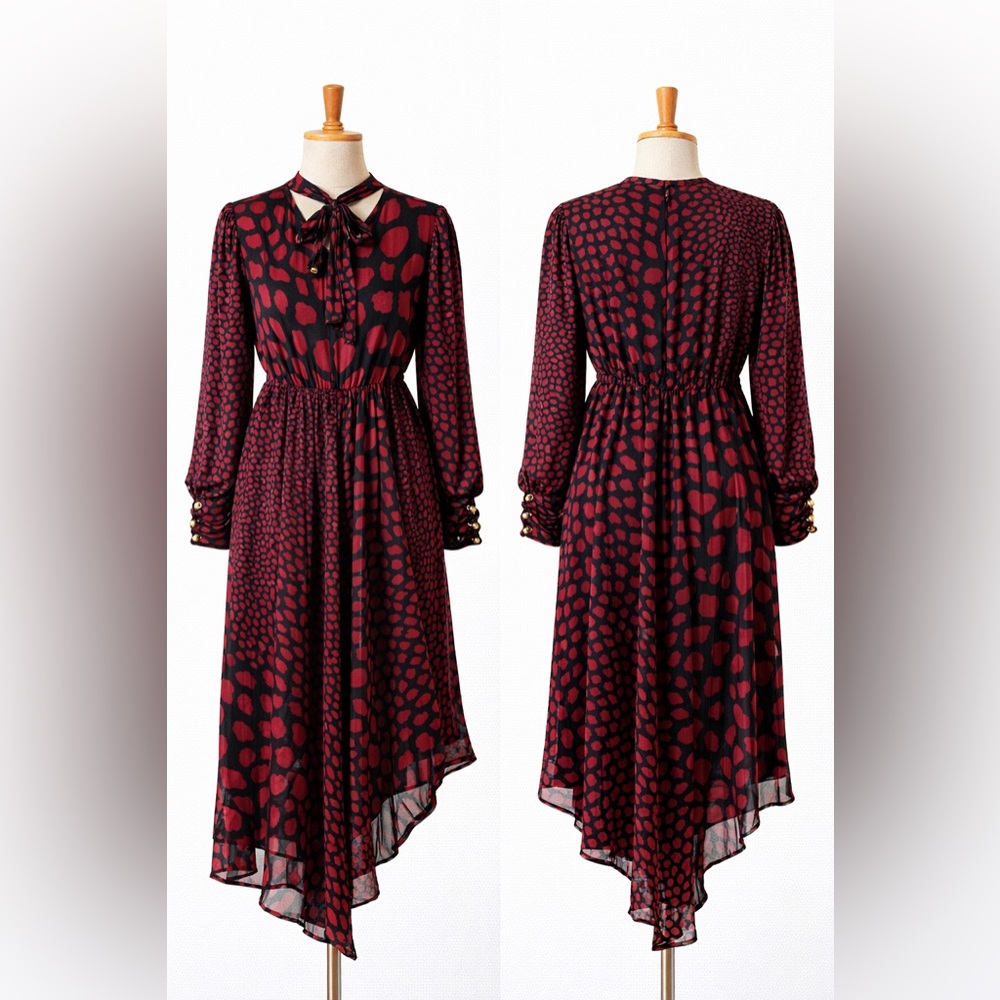 Chic Maroon/Wine and Black Long Sleeve Midi Dress- US M